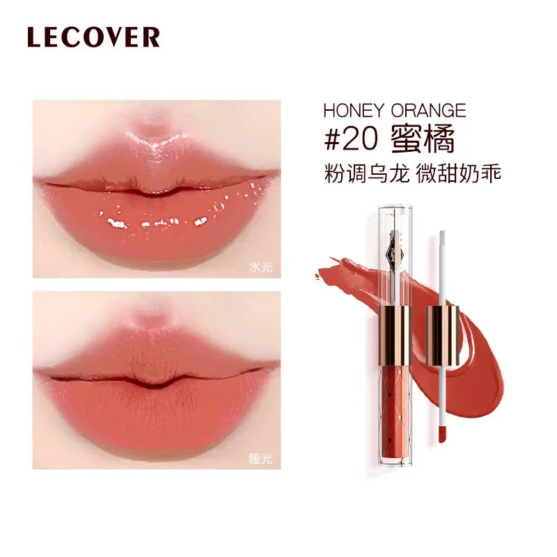 LECOVER Double-head Lip Gloss Essence Lipstick Non-stick Cup Long-lasting Lip Glaze Waterlight Mirror Lip Gloss Makeup Cosmetics