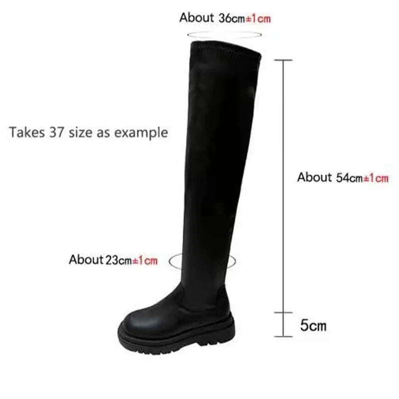 Autumn Winter Thigh High Boots Women Plus Size Slim PU Leather Long Boots Woman Fashion Platform Over The Knee Botas Mujer 2024