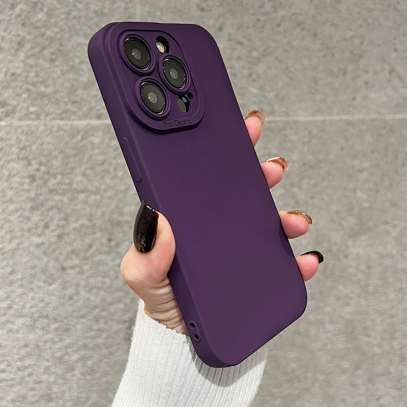 Luxury Soft Matte Purple Phone Case For iPhone 11 12 13 14 15 16 Pro Max XS XR 7 Plus Original Liquid Silicone Shockproof Cover