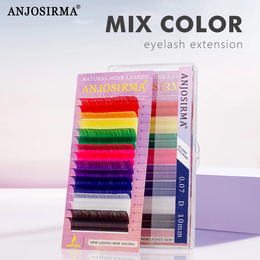 ANJOSIRMA Mix Color eyelashes Make up High Quality Soft Natural Synthetic Mink Rainbow Eyelash Extension Supplies 8 Colors Mix