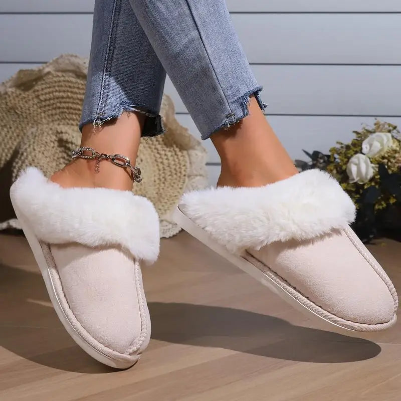 2023 Winter Warm Fur Indoor Home Slippers Women Fluffy Comfort Soft Bedroom Slippers for Couples Flat Non Slip House Shoes Woman