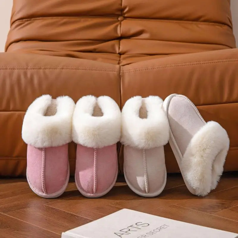 2023 Winter Warm Fur Indoor Home Slippers Women Fluffy Comfort Soft Bedroom Slippers for Couples Flat Non Slip House Shoes Woman