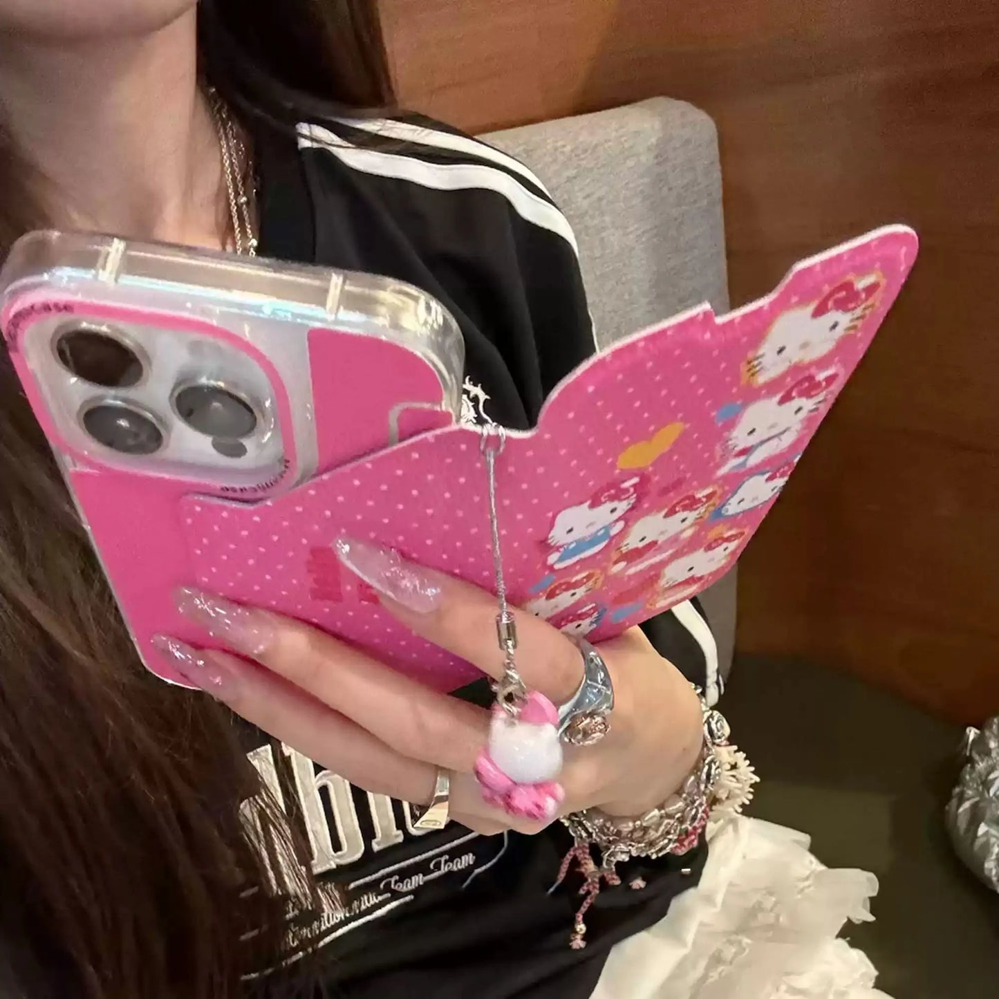 NEW Sanrio Hello Kitty Full Screen Wave Point Phone Case For IPhone 16 15 14 12 13 11 Pro Max Y2K Pink Girl Kawaii Cute Cover