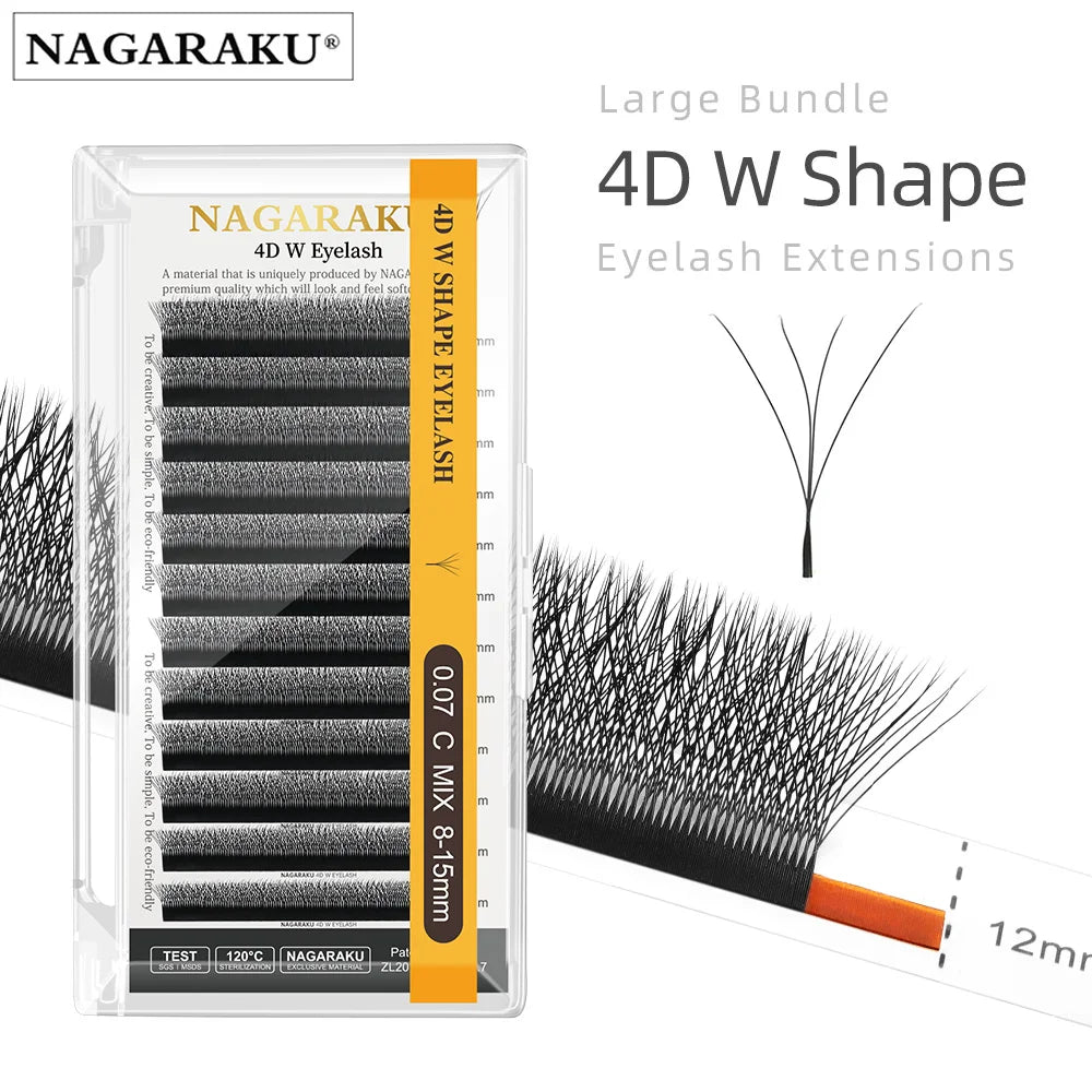 NAGARAKU Automatic Flowering W Shape  Bloom 3D 4D 5D 6D Premade Fans Eyelash Extensions Natural Soft Light Full Dense