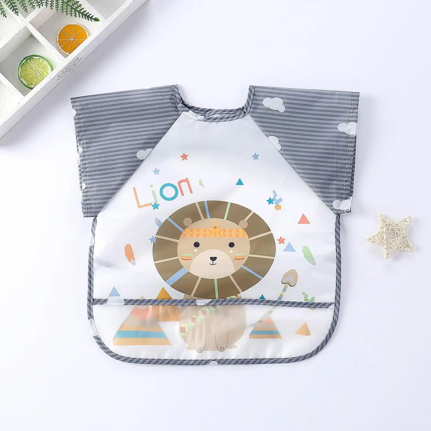 Baby Bibs Cute Colorful Cartoon Waterproof Bib Infant Eating Children Drawing Long Sleeve Pocket Apron Self Feeding Baby 0-3Y