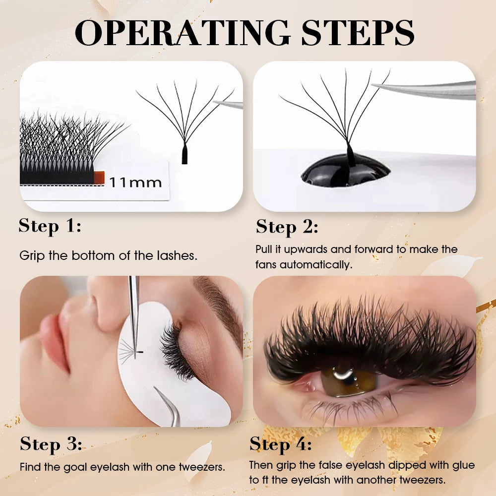 MASSCAKU 12Lines Premium Mink 3D 4D 5D 6D Pre-made False Eyelash W Shape Soft and Natural Individual Lash Extension Supplies