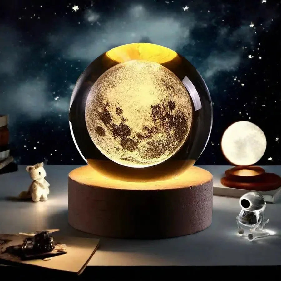 Unique 3D Crystal Ball Night Light Led Lamp Bedside Table Galaxy Lamp Glowing Saturn Planets Moon Children Birthday Gift Toy 5cm