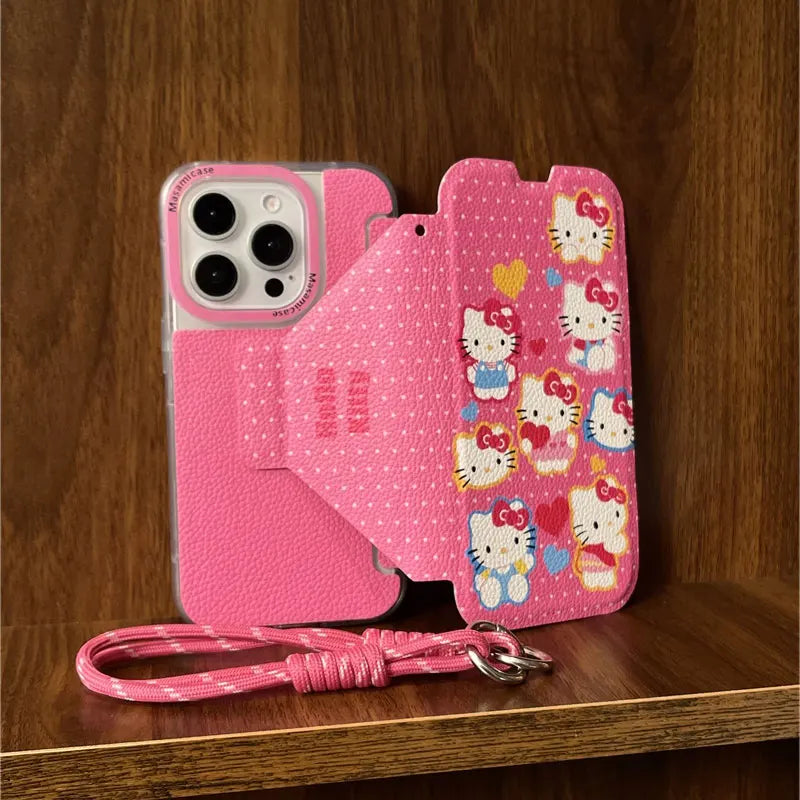 NEW Sanrio Hello Kitty Full Screen Wave Point Phone Case For IPhone 16 15 14 12 13 11 Pro Max Y2K Pink Girl Kawaii Cute Cover