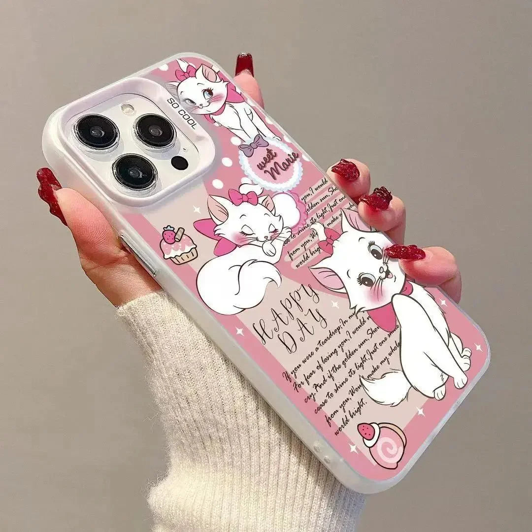 Disney Marie Cat Pink Bow Strap Cute Kawaii Phone Case For iPhone 16 15 14 12 13 11 Pro Max XR XS MAX 7 8 PLUS MINI Y2K Cover