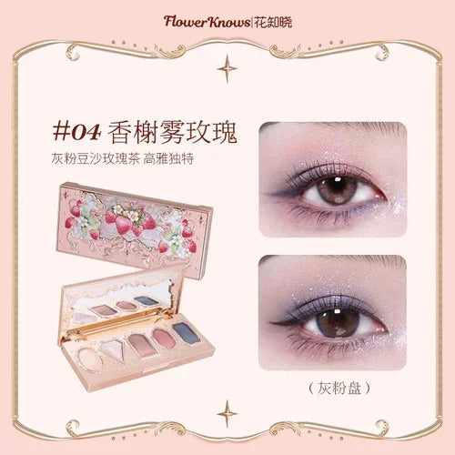 Flower Knows Strawberry Rococo Moonlight Mermaid Jewel Eyeshadow 5-Color Palette Pearlescent Mashed Potatoes Makeup Cosmetics