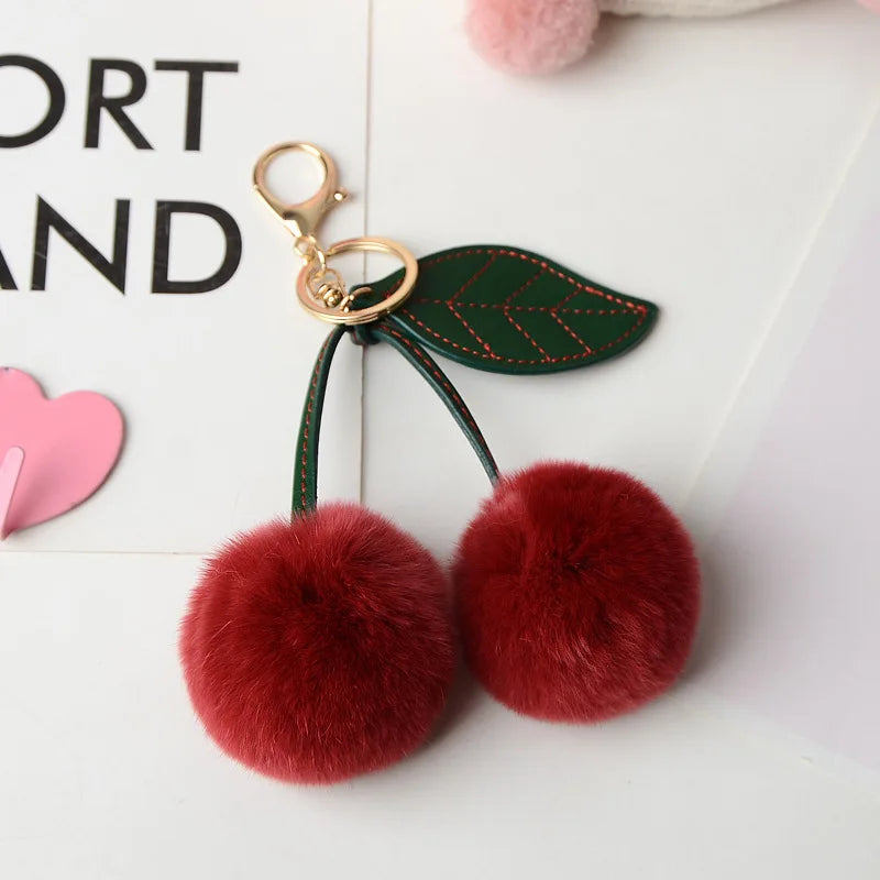 New Otter Rabbit Hair Cherry Multi-color Car Keychain Pendant Cute Pompom Doll Doll Bag Bag Hanging Key Chains for Women Gift