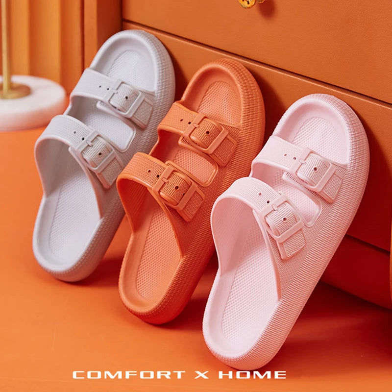 Fashion Buckle Thick Platform Slippers Women Home Soft Sole eva Cloud Slides Sandals Woman 2025 Summer Non Slip Beach Flip Flops