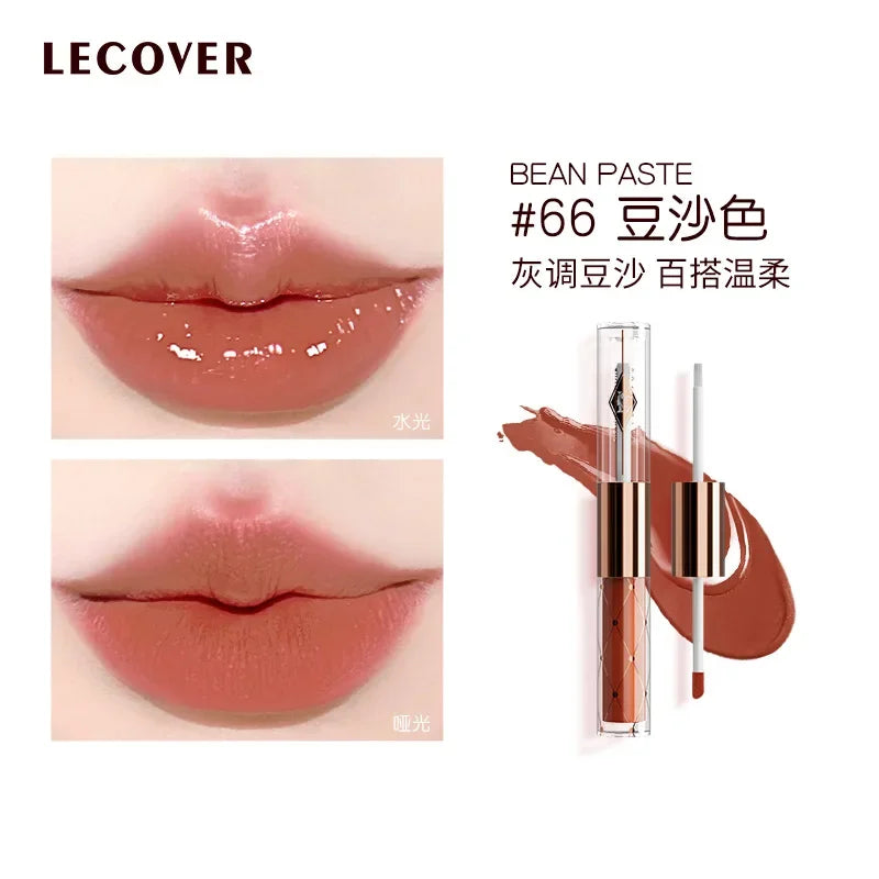 LECOVER Double-head Lip Gloss Essence Lipstick Non-stick Cup Long-lasting Lip Glaze Waterlight Mirror Lip Gloss Makeup Cosmetics