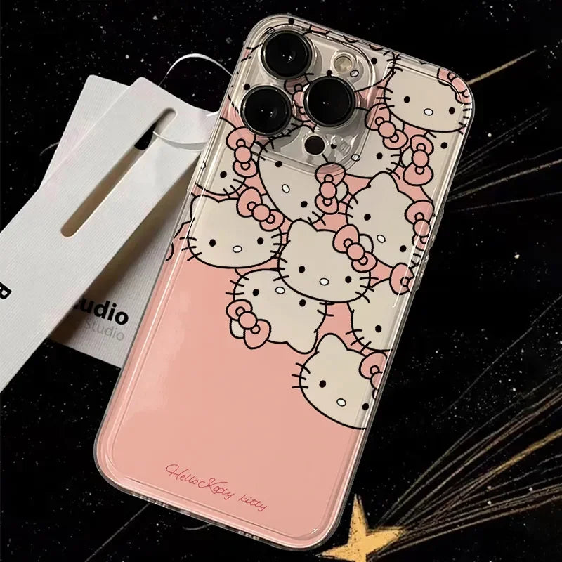 Sanrio Hello Kitty Full Screen KT BOW Pink Lovely Phone Case For iPhone 15 14 12 13 11 Pro Max XR XS MAX 7 8 PLUS MINI Y2K