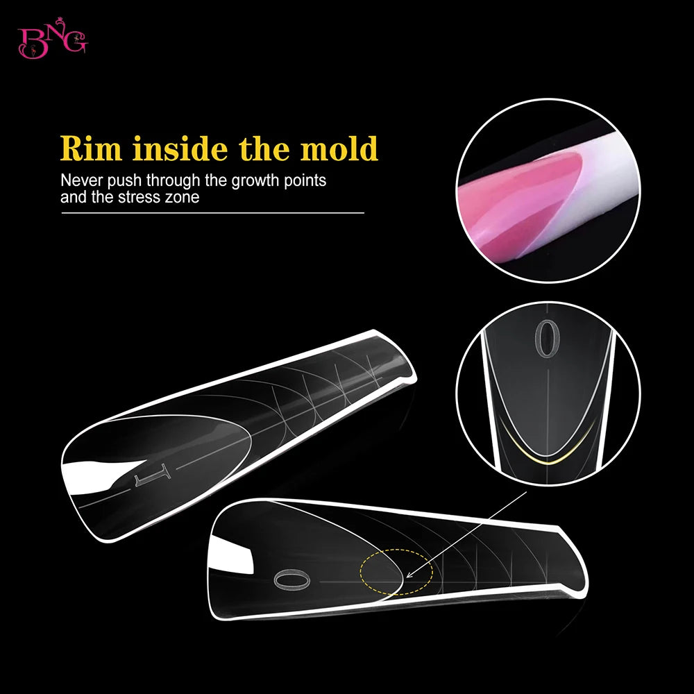 BNG New 150Pcs Extension Gel Dual Forms with Rim Inside Full Cover Gel Nail Mold Kit Almond Nail Form Tips for French Manicure