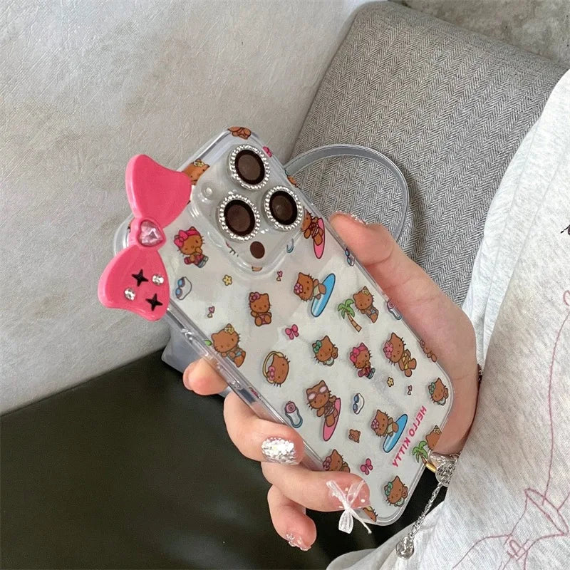 Sanrio Hello Kitty New Ins Stand Holder Phone Case For iPhone 16 15 14 12 13 11 Pro Max XR XS MAX 7 8 PLUS MINI Y2K Pink Lovely