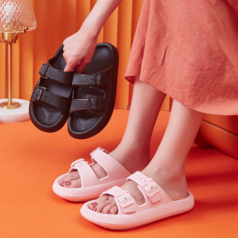 Fashion Buckle Thick Platform Slippers Women Home Soft Sole eva Cloud Slides Sandals Woman 2025 Summer Non Slip Beach Flip Flops