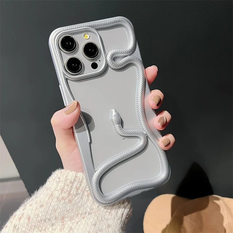 3D Snake Pattern Luxury Plating Phone Case For iPhone 16 15 14 Plus 13 12 11 Pro Max Hollow Out Shockproof Proteciton Soft Cover