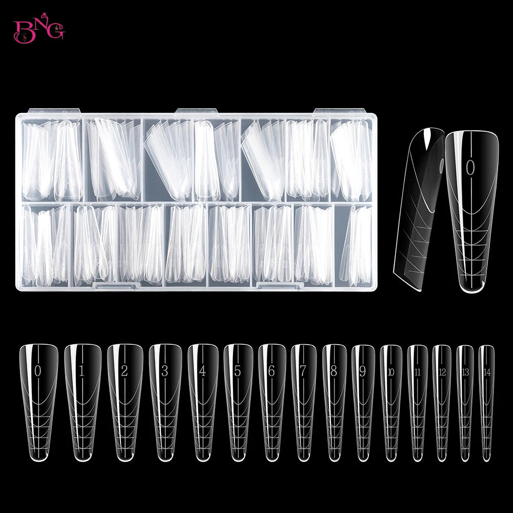 BNG New 150Pcs Extension Gel Dual Forms with Rim Inside Full Cover Gel Nail Mold Kit Almond Nail Form Tips for French Manicure