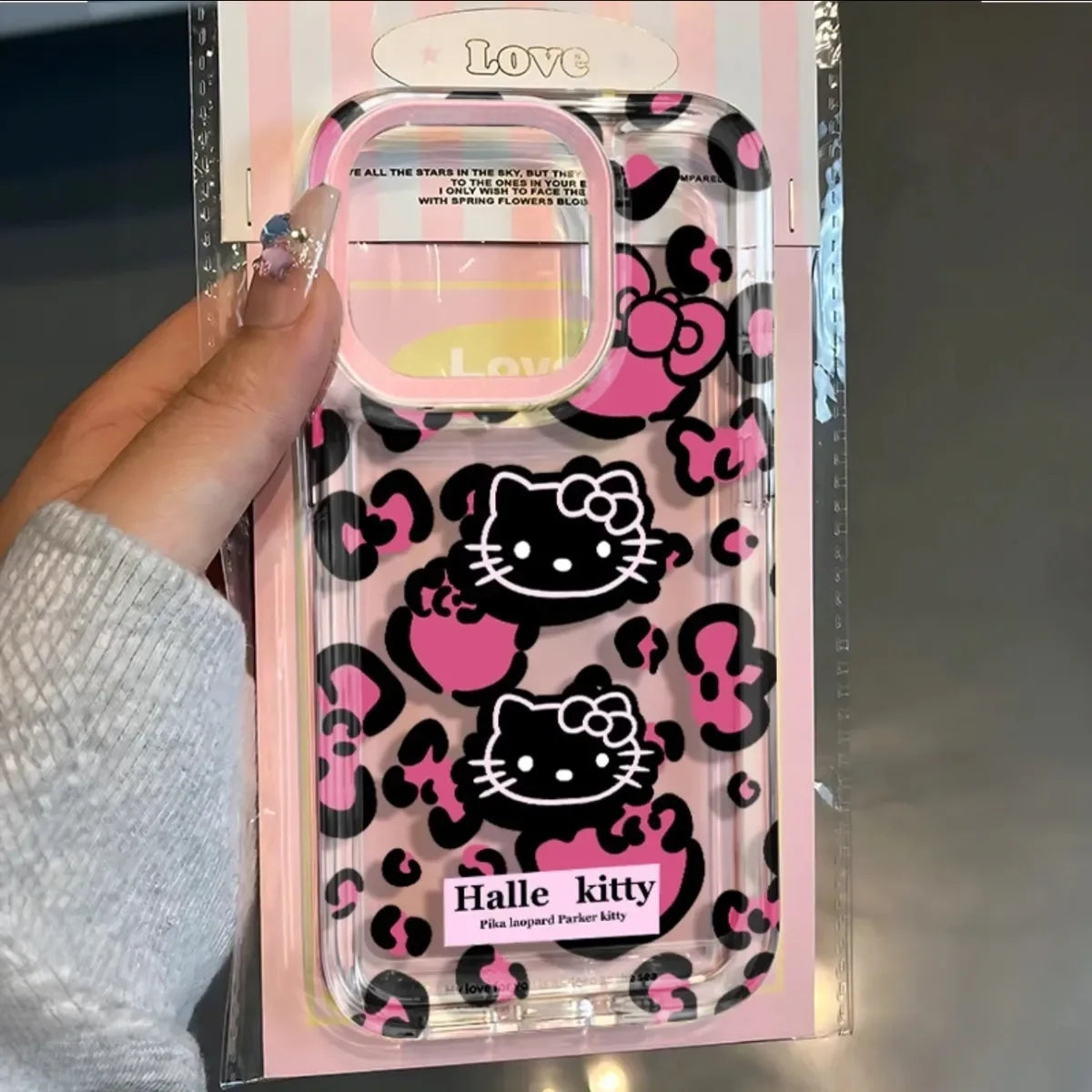 Sanrio Hello Kitty Pink Leopard Print KT Face Phone Case For IPhone 15 14 12 13 11 Pro Max XR XS MAX 7 8 PLUS Y2K Cute Cover