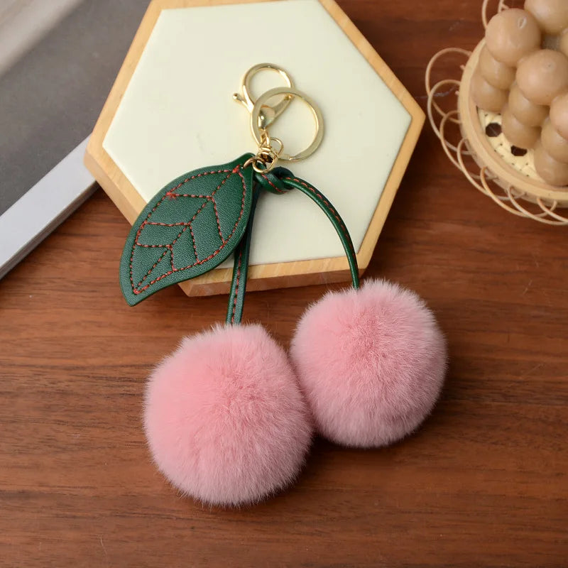 New Otter Rabbit Hair Cherry Multi-color Car Keychain Pendant Cute Pompom Doll Doll Bag Bag Hanging Key Chains for Women Gift