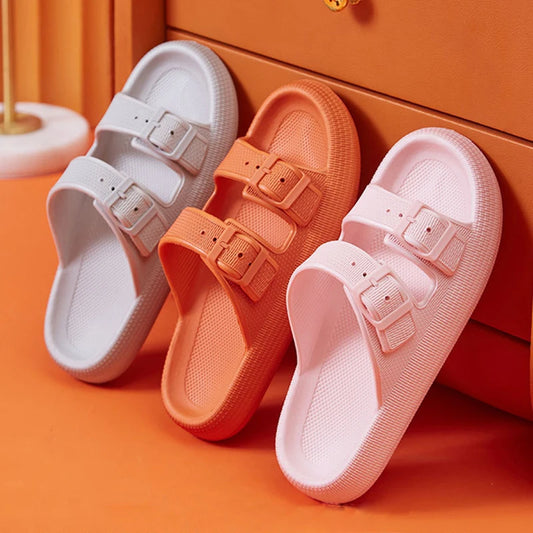 Fashion Buckle Thick Platform Slippers Women Home Soft Sole eva Cloud Slides Sandals Woman 2025 Summer Non Slip Beach Flip Flops