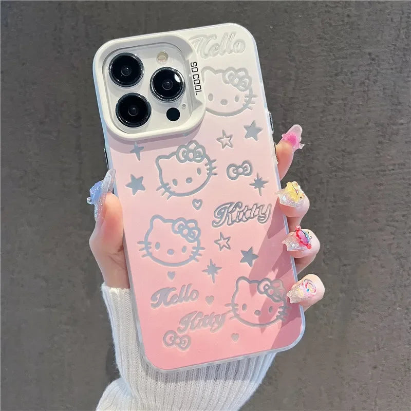 Sanrio Hello Kitty Halo Dyeing KT Screen Phone Case For iPhone 15 14 12 13 11 Pro Max XR XS MAX 7 8 PLUS MINI Y2K Pink Lovely