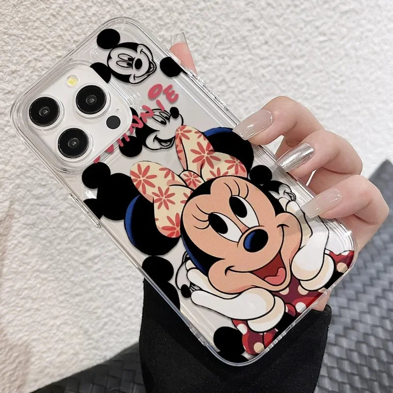 Disney Mickey Minnie Mouse Kawaii Face Bow Phone Case For IPhone 16 15 14 12 13 11 Pro Max XR XS MAX 7 8 PLUS Y2K Cute Cover