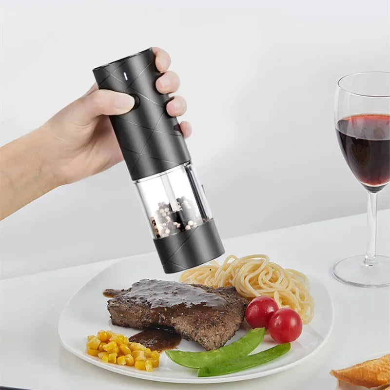 Electric Grinder Automatic Mills Pepper Seasonings Spices Grain Salt Grinder with LED Light Adjustable Coarseness Kitchen Tools