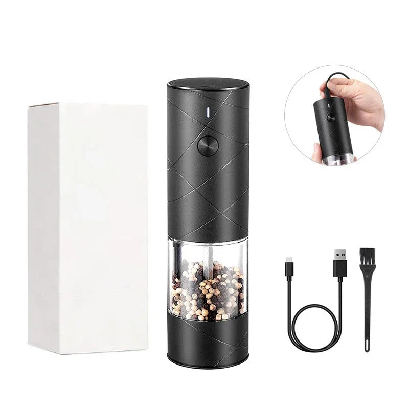 Electric Grinder Automatic Mills Pepper Seasonings Spices Grain Salt Grinder with LED Light Adjustable Coarseness Kitchen Tools