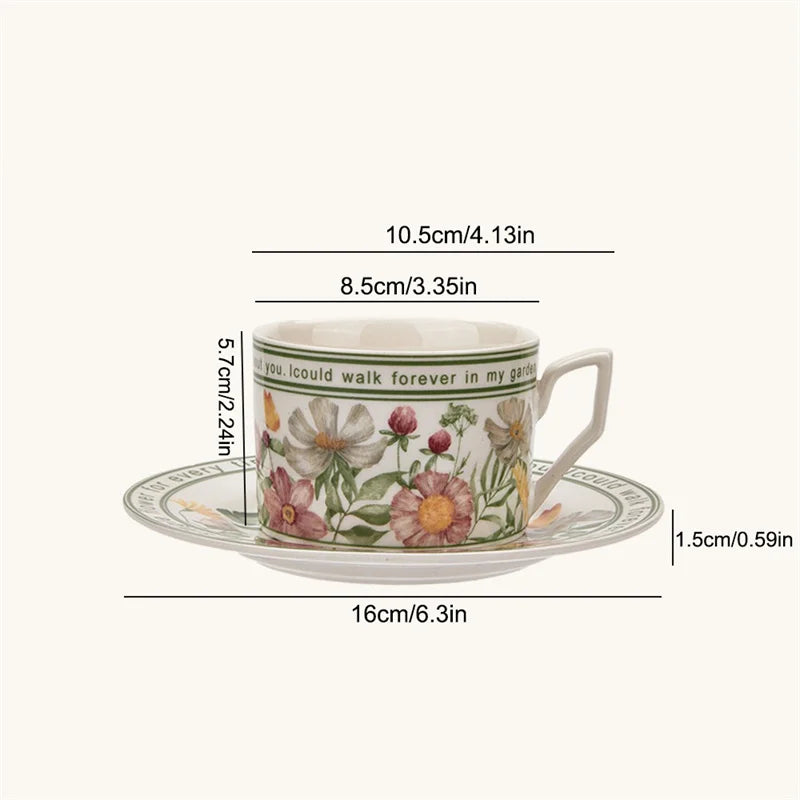 French Retro style Ceramic Mug Exquisite Flower Coffee Cup and Saucer Afternoon Camellia Tea cup romantic Gift Light Luxury Cup