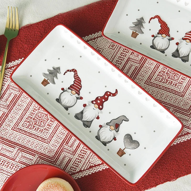 Christmas Ceramic Dinner Plates Rectangular Ceramic relief Plate Afternoon Tea Dessert Tray Steak Western plates Tableware Gifts