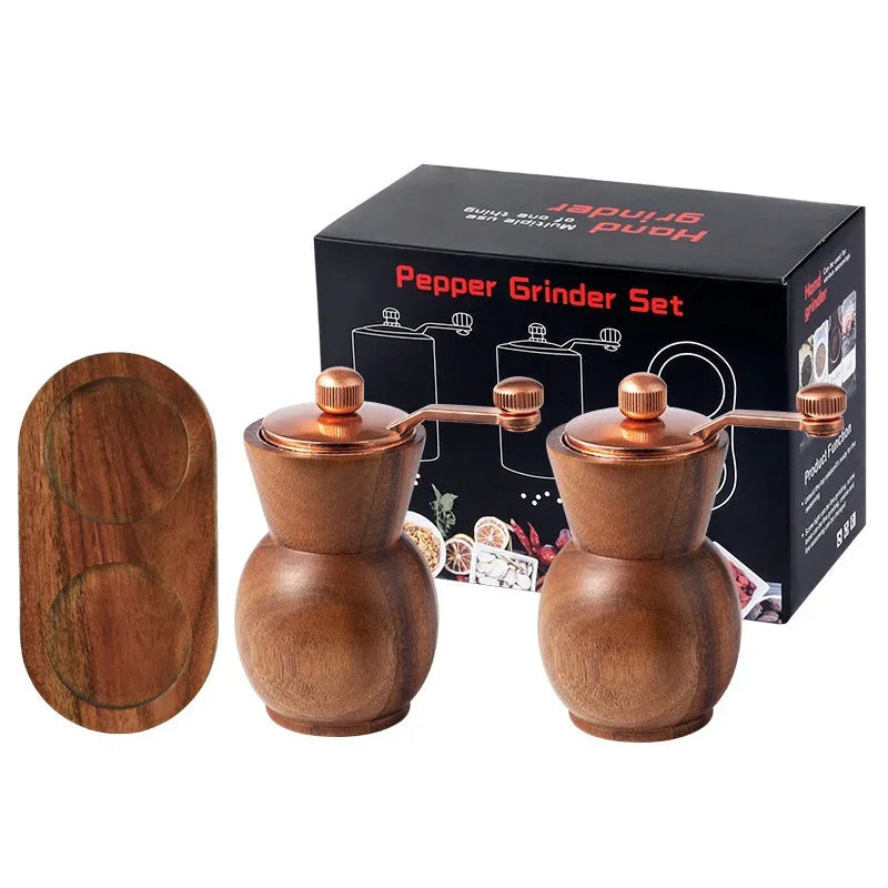 Wood Pepper Grinder Manual Vase shape Black Pepper Grinder with Base Adjustable Ceramic Core Salt Shaker Grinding BBQ Tools