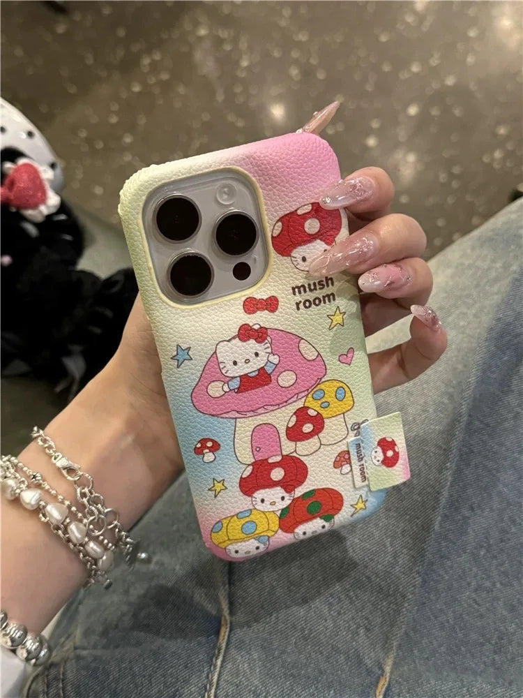 Sanrio Hello Kitty Friends Photograph Mushroom Phone Case For IPhone 16 15 14 12 13 11 Pro Max Y2K Pink Girl Kawaii Cute Cover