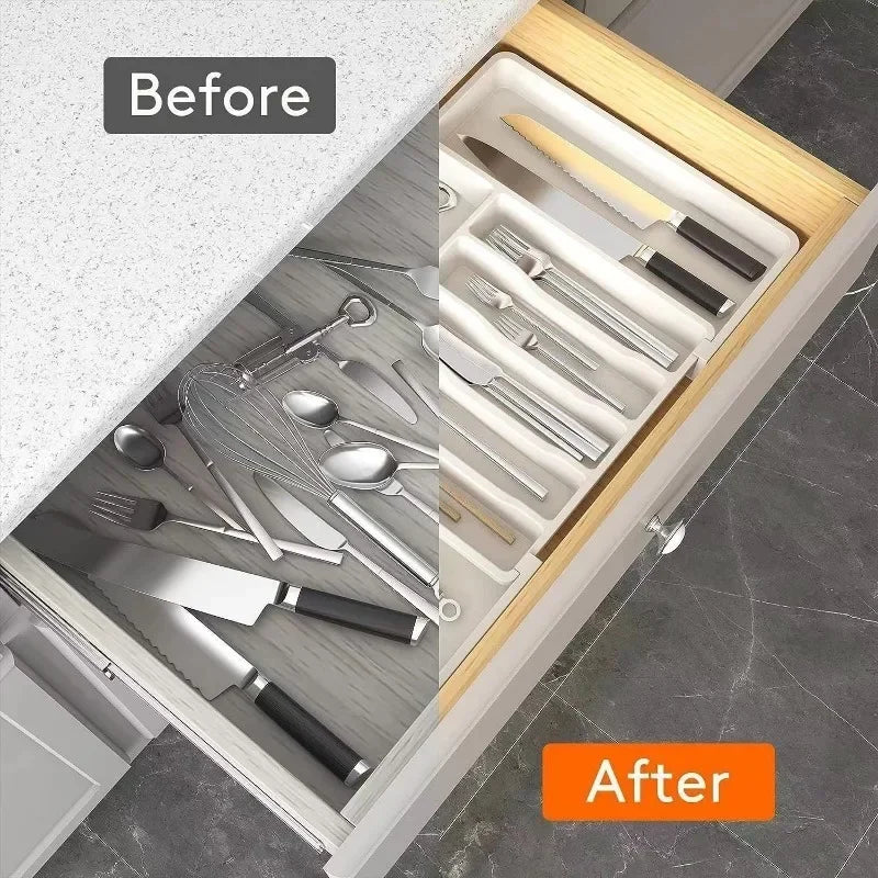 Silverware Drawer Organizer Home Expandable Utensil Tray Adjustable Cutlery Storage Holder for Spoons Forks Knives Kitchen Tools