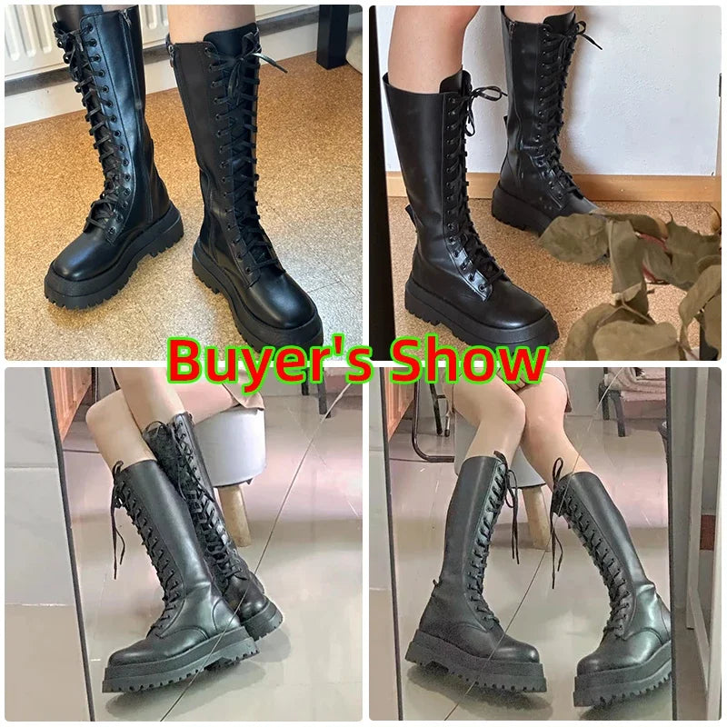 Chunky Platform Punk Boots Women Thick Bottom PU Leather Knee High Boots Woman Autumn Winter Fashion Motorcycle Botas Mujer 2024