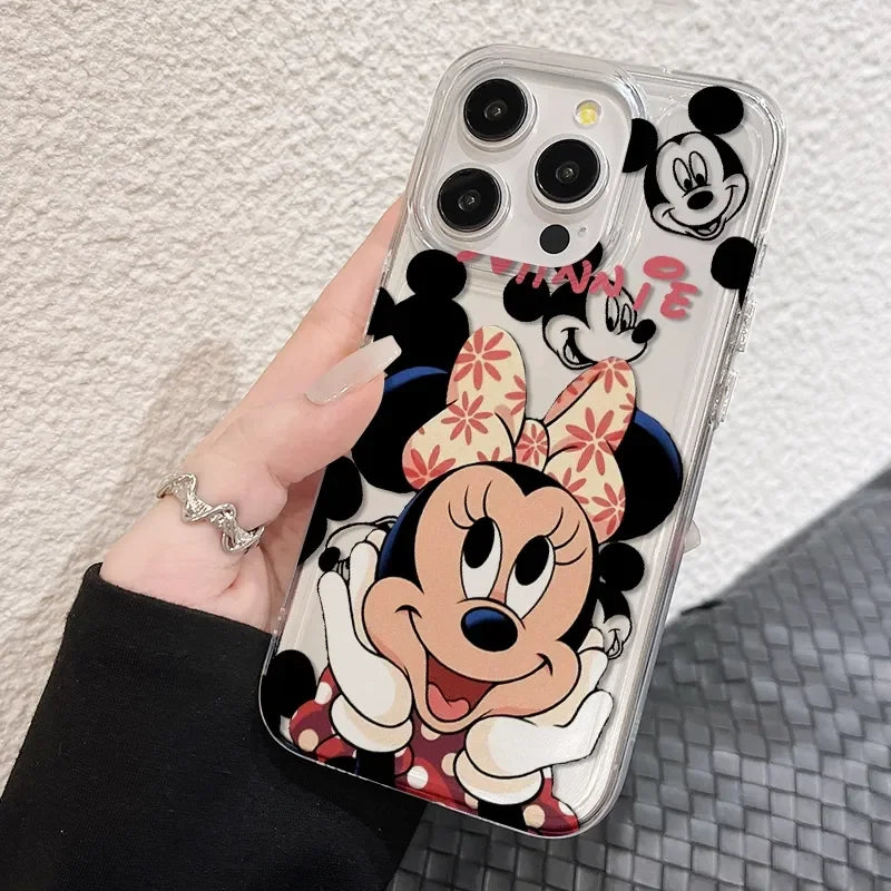 Disney Mickey Minnie Mouse Kawaii Face Bow Phone Case For IPhone 16 15 14 12 13 11 Pro Max XR XS MAX 7 8 PLUS Y2K Cute Cover