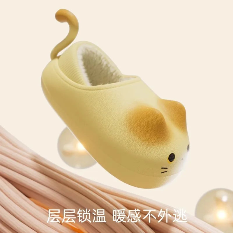 Cartoon Children's Cotton Slippers Bag With Cute Cat For Girls Cotton Shoes For Boys In Winter Plush Home Slippers