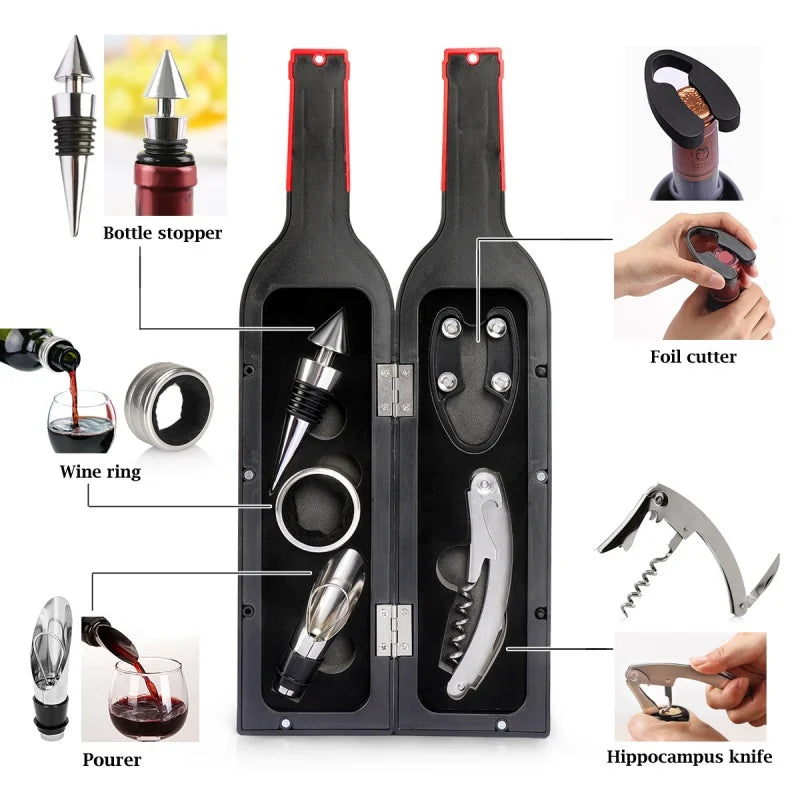 3/5Pcs Red Wine Bottle Opener Set Multifunctional Red Wine Bottle Opener Stainless Steel Bottle Opener Stand Wine Accessories