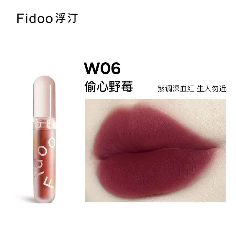 Fidoo Soft Mist Lip Cream Non-Stick Cup Lipstick Lip Mud Velvet Matte Lip Glaze Waterproof Long-lasting Korean Makeup Cosmetics