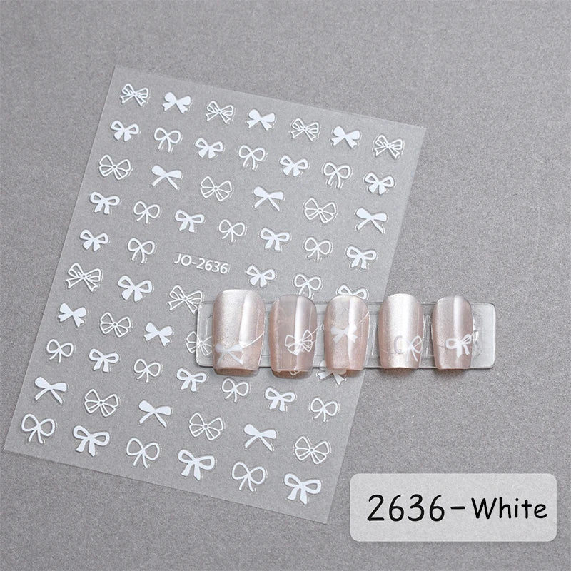 3D White Bowknot Flower Nail Art Sticker Ultra-thin Self-Adhesive Slider Summer Nail Art Decal Decoration DIY Manicure Accesorie