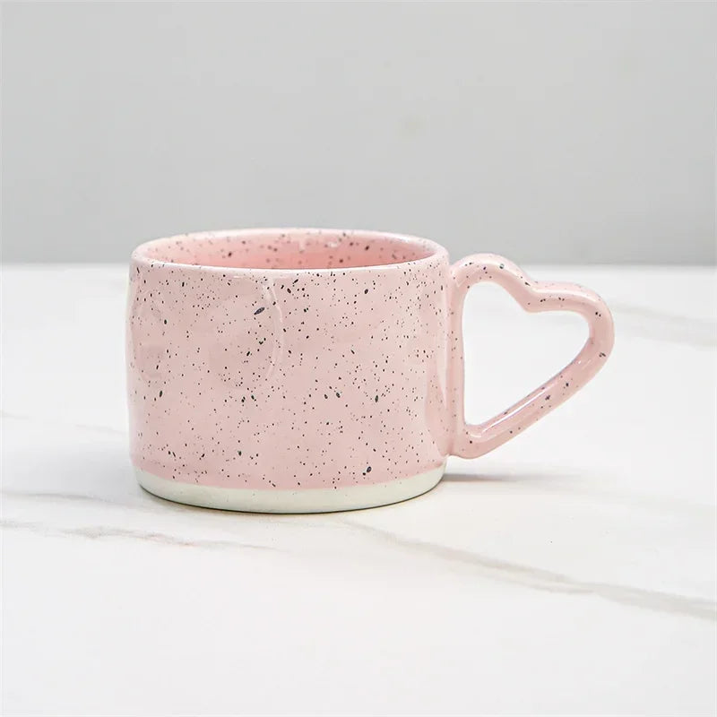 Korean ins Ceramics Cup Breakfast milk oatmeal cup Pink Love shape handle Coffee Mug Water cup For Office Valentine's Day gifts