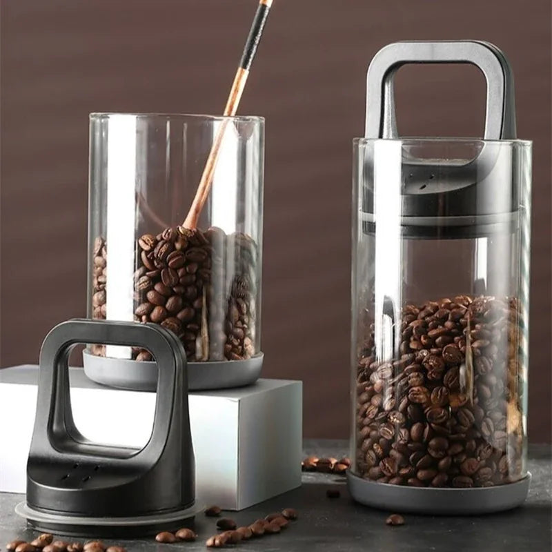 Vacuum Coffee beans Sealed Jar High Borosilicate Glass Coffee Cans Snack nuts Storage Jar Moisture Proof Fresh Keeping Tank