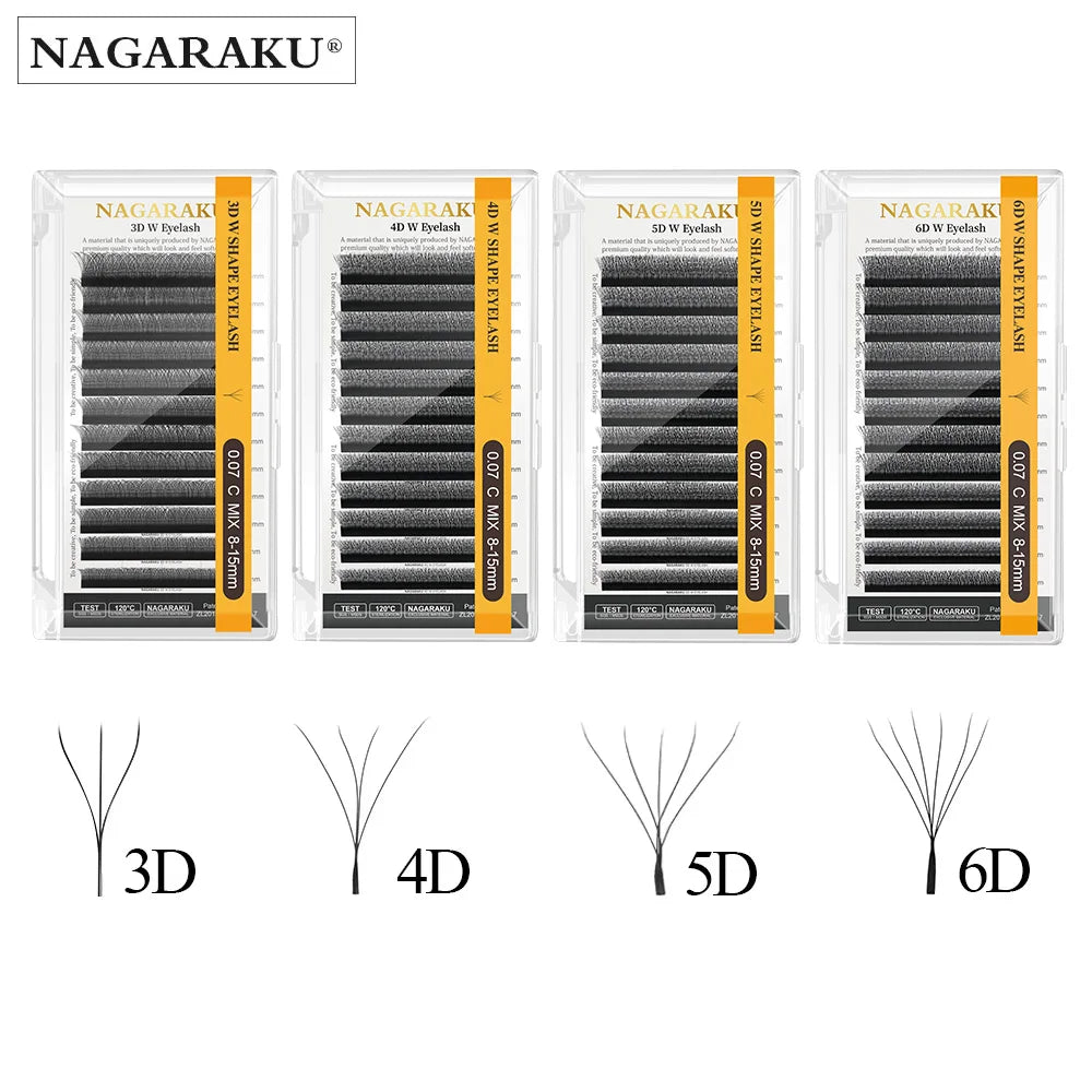 NAGARAKU Automatic Flowering W Shape  Bloom 3D 4D 5D 6D Premade Fans Eyelash Extensions Natural Soft Light Full Dense