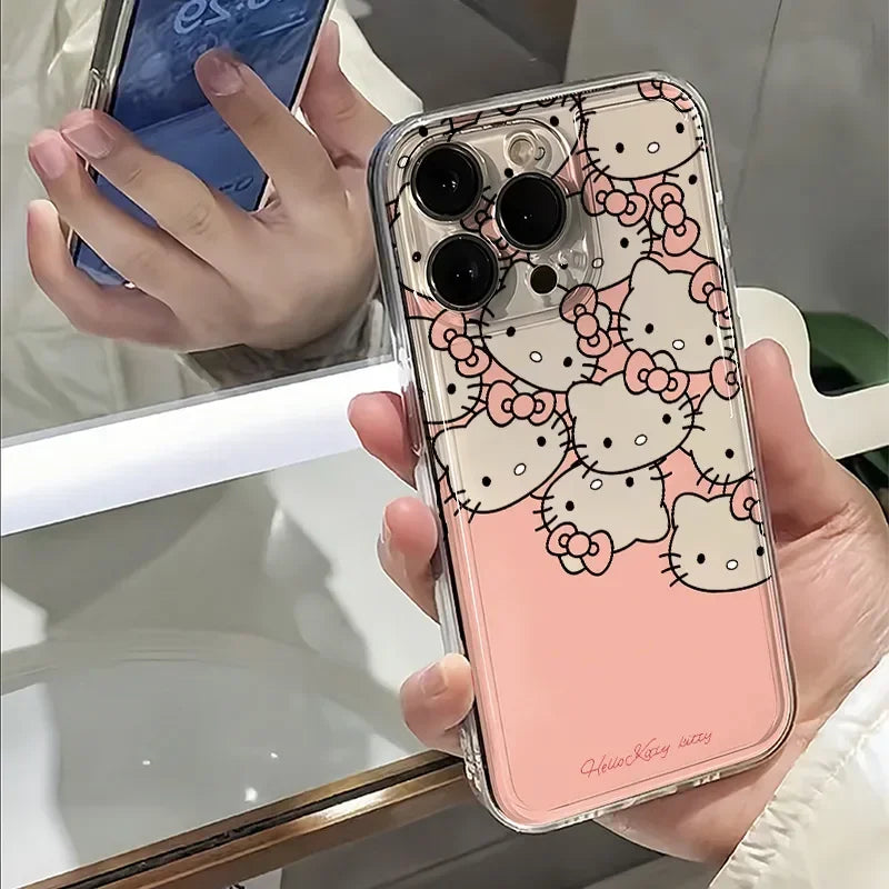 Sanrio Hello Kitty Full Screen KT BOW Pink Lovely Phone Case For iPhone 15 14 12 13 11 Pro Max XR XS MAX 7 8 PLUS MINI Y2K