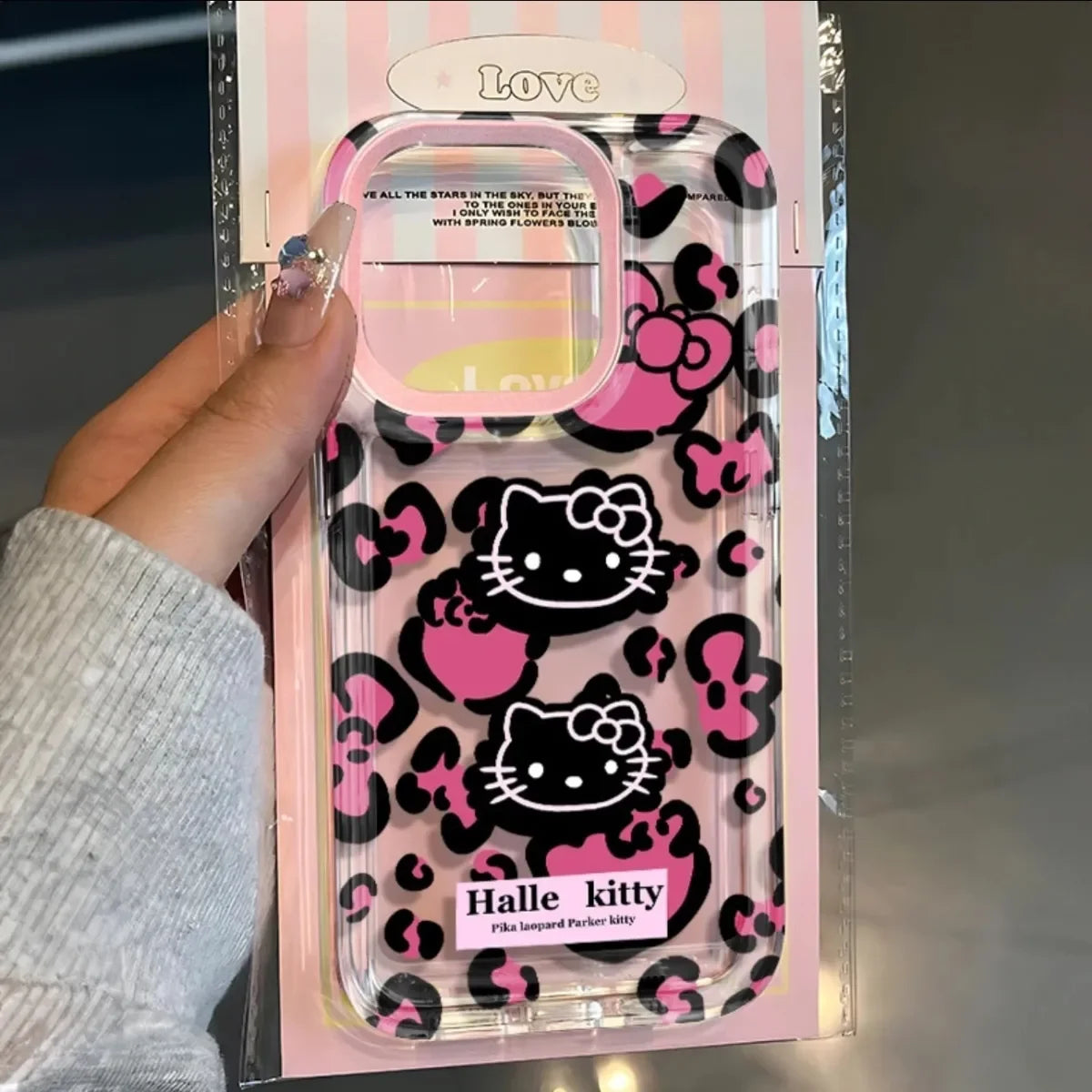 Sanrio Hello Kitty Pink Leopard Print KT Face Phone Case For IPhone 15 14 12 13 11 Pro Max XR XS MAX 7 8 PLUS Y2K Cute Cover