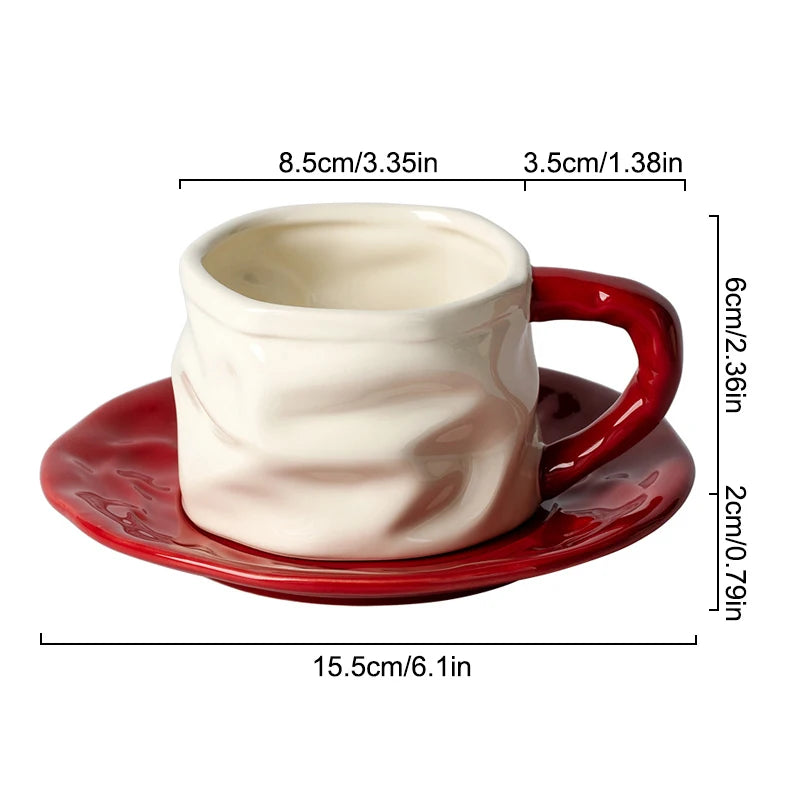 Exquisite Pleated design Ceramics Coffee Cup and Saucer Set 230ml Ceramics Mug Afternoon tea cup Couple Water cup Breakfast milk