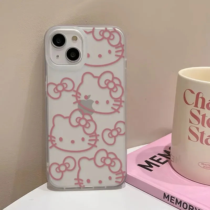 Full Screen Hello Kitty Sticking Diamonds Phone Case For IPhone 16 15 14 12 13 11 Pro Max XR XSMAX 7 8PLUS Y2K Girl Kawaii Cover