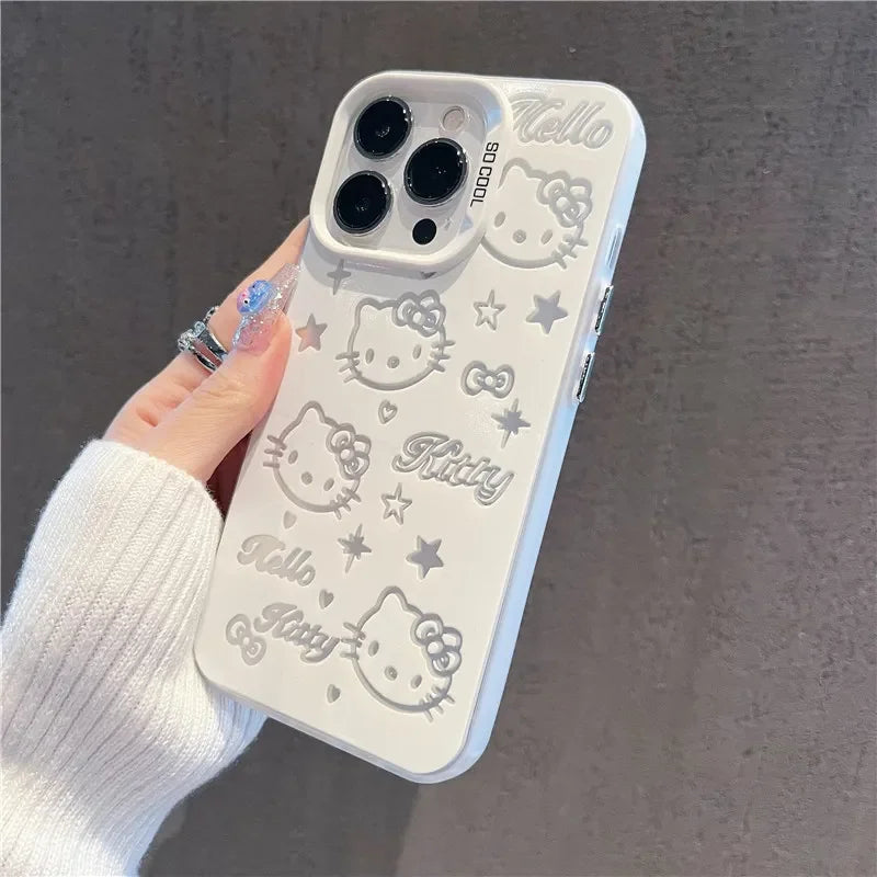 Sanrio Hello Kitty Halo Dyeing KT Screen Phone Case For iPhone 15 14 12 13 11 Pro Max XR XS MAX 7 8 PLUS MINI Y2K Pink Lovely