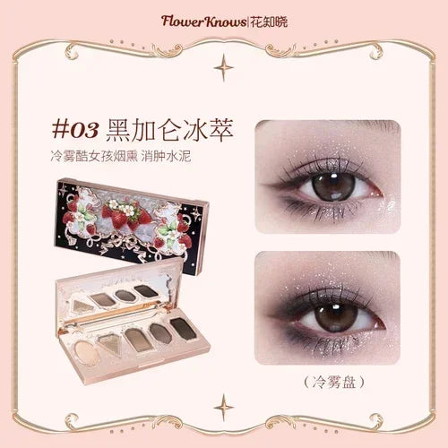 Flower Knows Strawberry Rococo Moonlight Mermaid Jewel Eyeshadow 5-Color Palette Pearlescent Mashed Potatoes Makeup Cosmetics